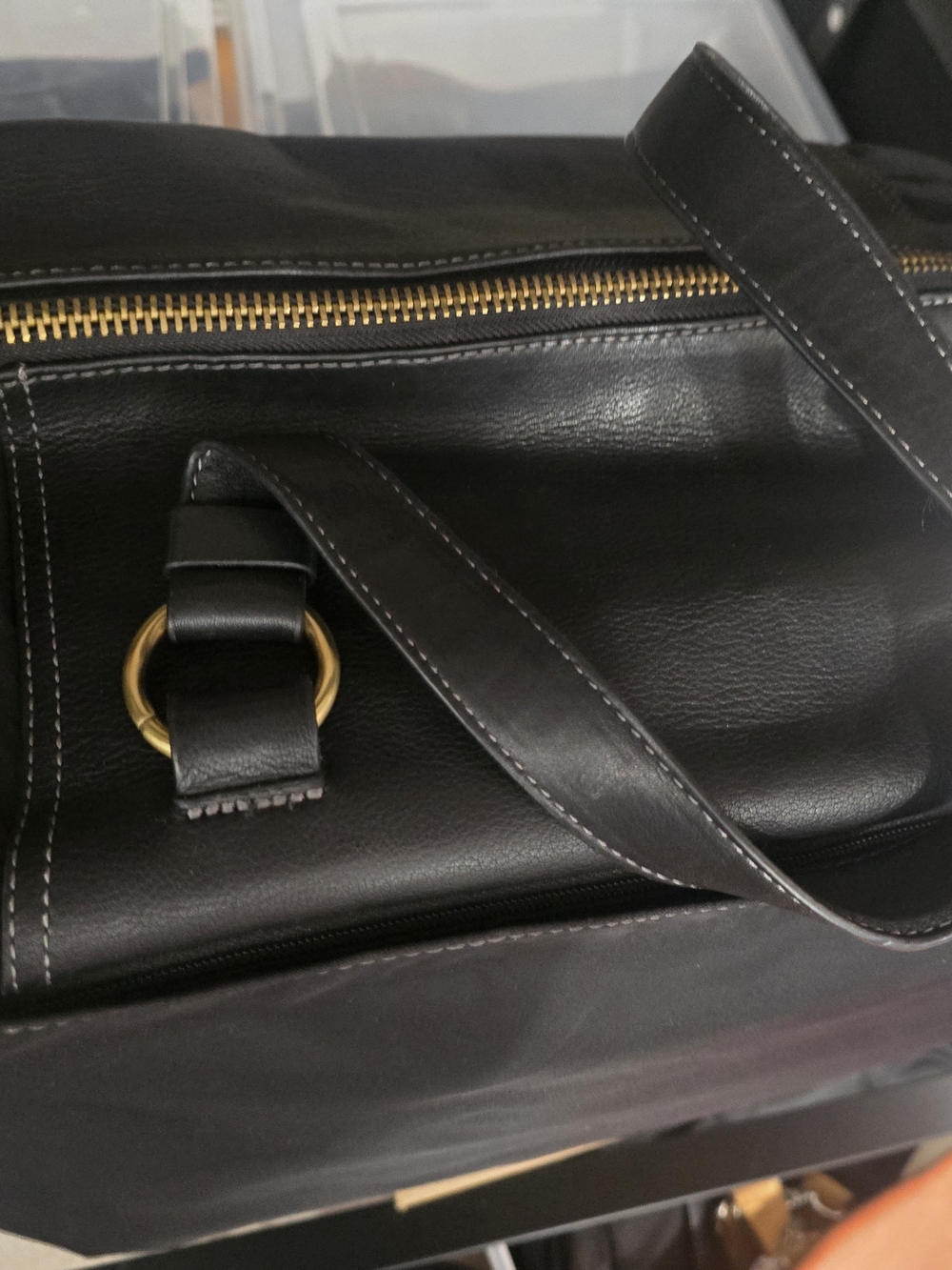 Black Leather Baby Bag with Gold Accent Hardware